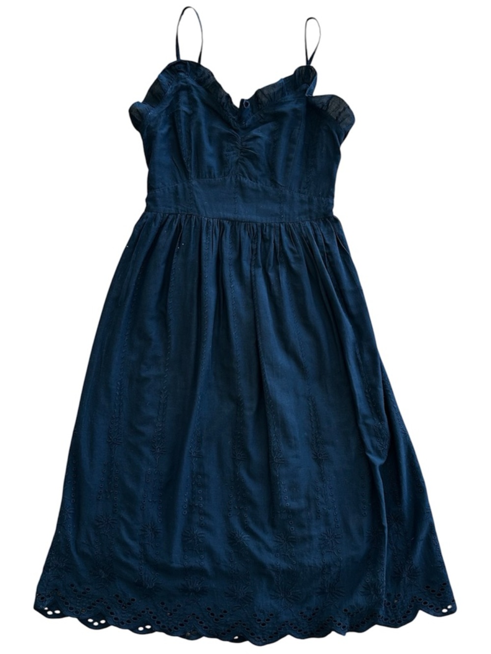 Mango Black Cotton Spaghetti Strap Midi Summer Spring Casual Dress Eyelet